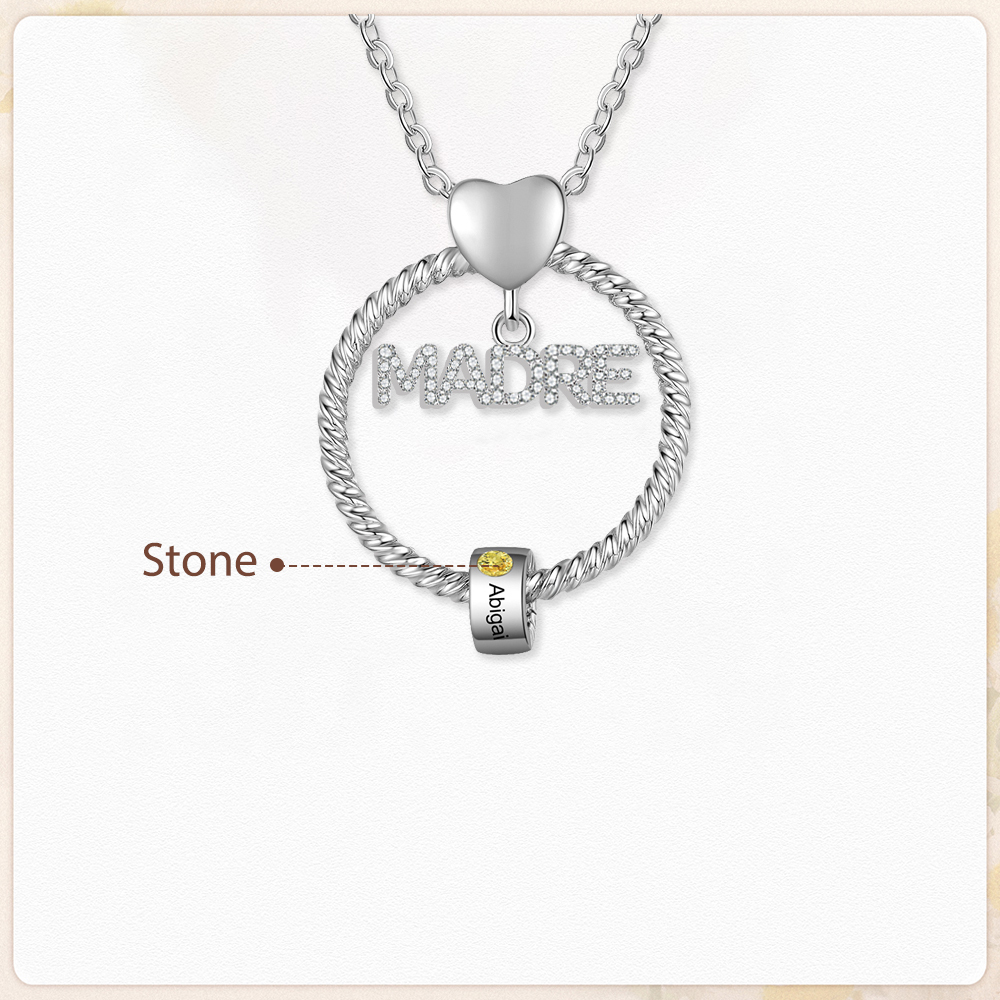 Navidad-Collar con colgante de "MADRE" con 1 nombre y 1 piedra de nacimiento personalizados | Jessemade