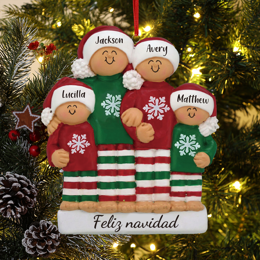 Navidad-Ornamento muñecos navideño de madera 4 nombres y 1 texto personalizados adorno del árbol