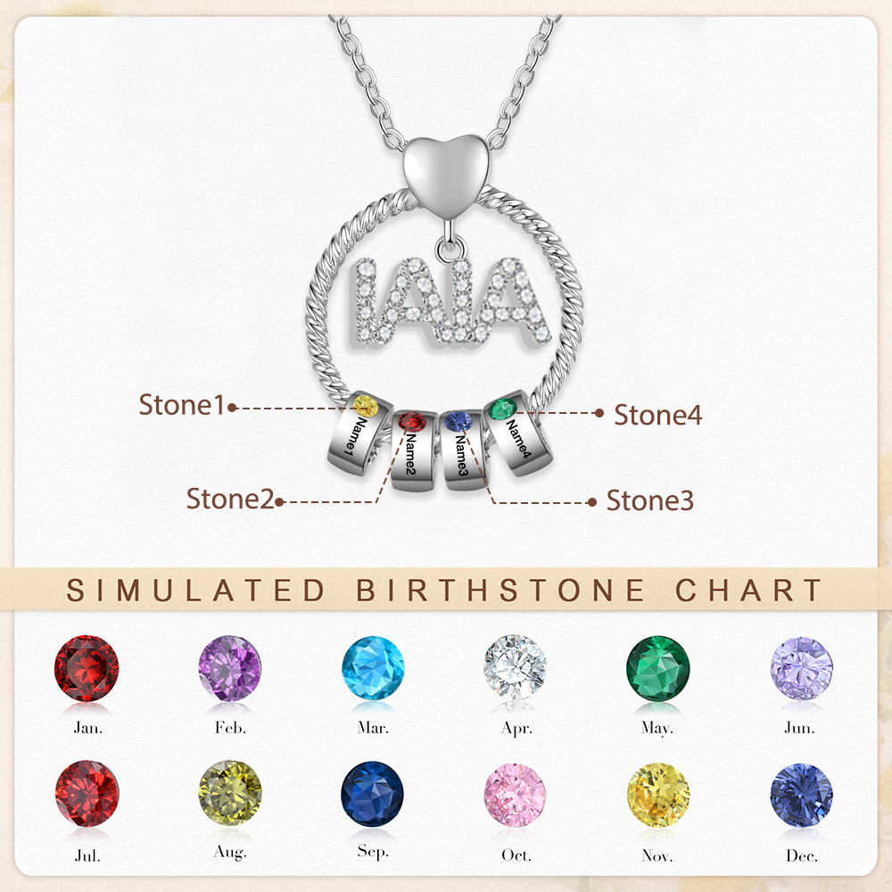 Collar a abuela con colgante de "IAIA" con 4 nombres y 4 piedras de nacimiento personalizados | Jessemade-Jessemade ES