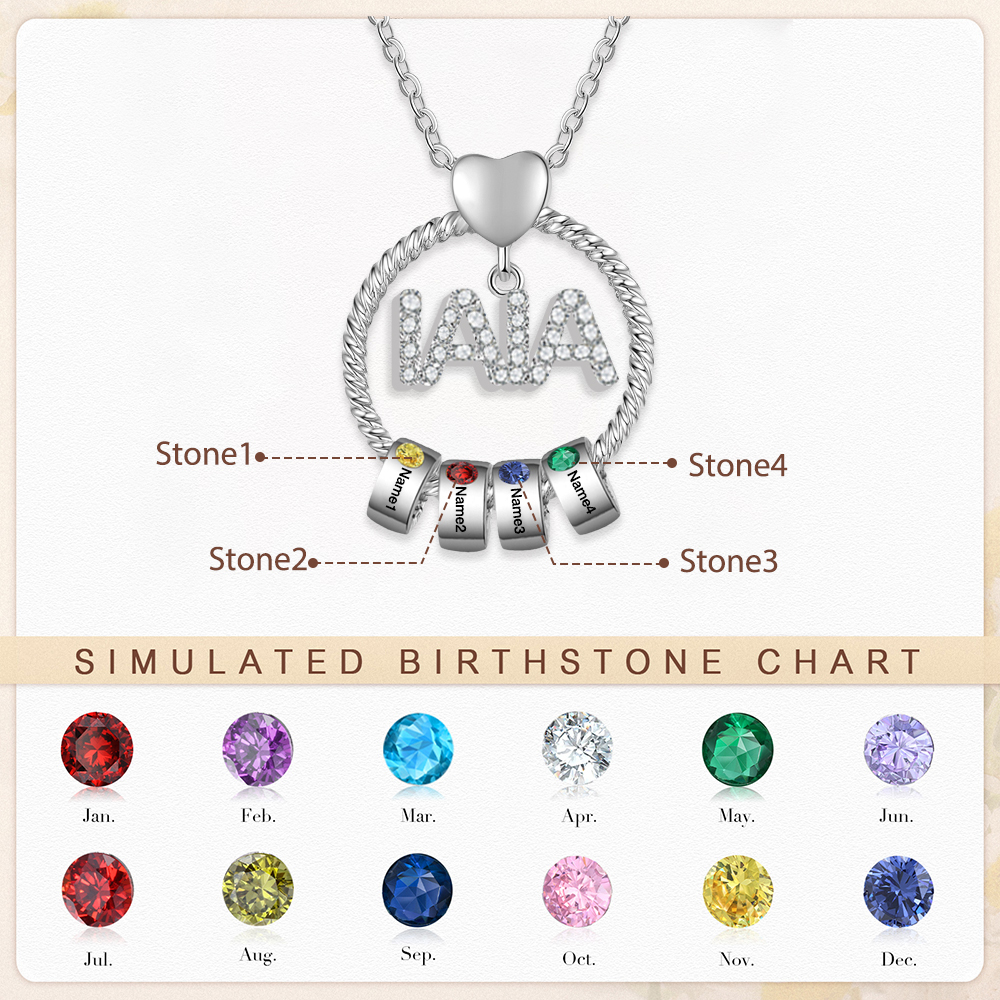Collar a abuela con colgante de "IAIA" con 4 nombres y 4 piedras de nacimiento personalizados | Jessemade-Jessemade ES