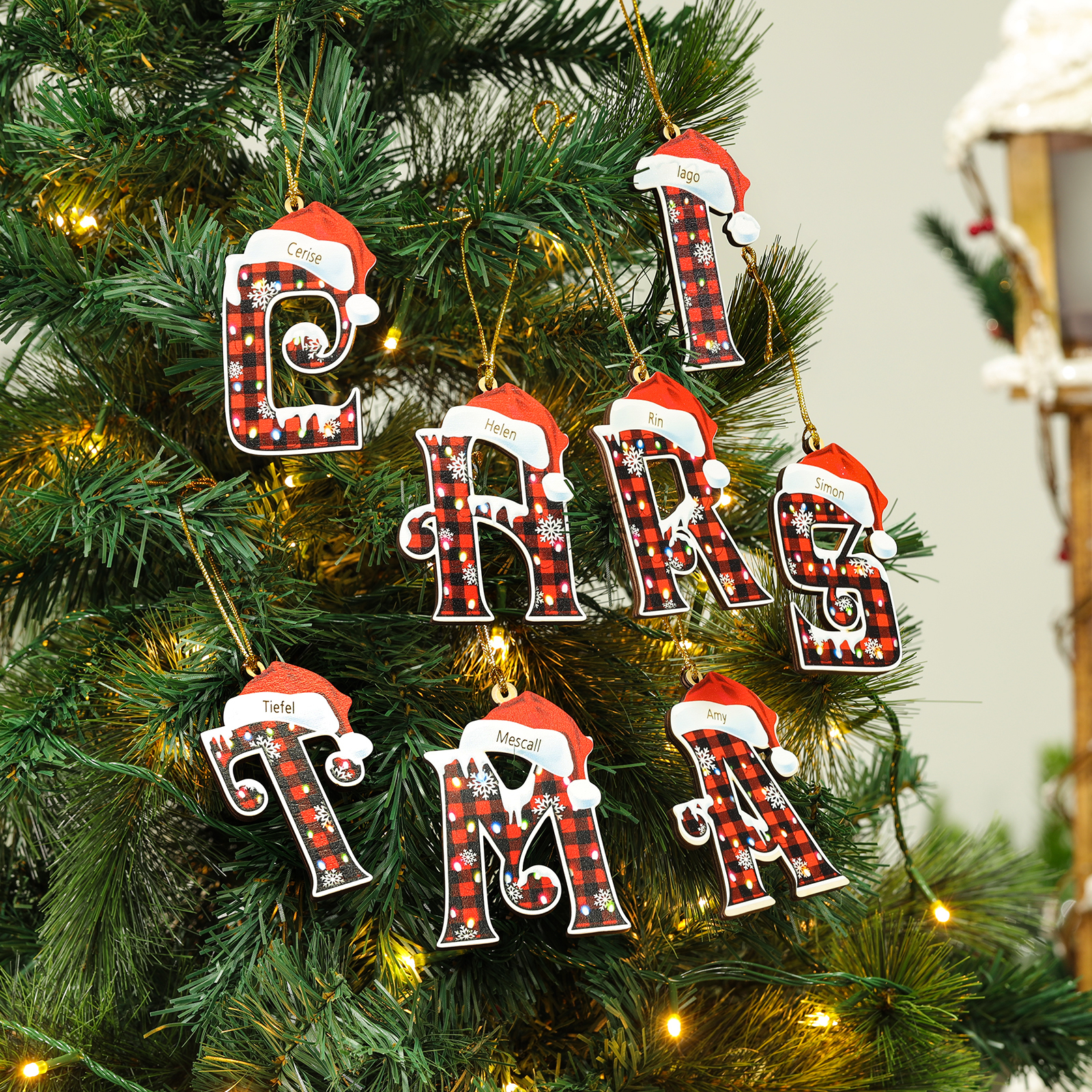 Navidad-Ornamentos Navideños de Madera Letra 1 Nombre Personalizado