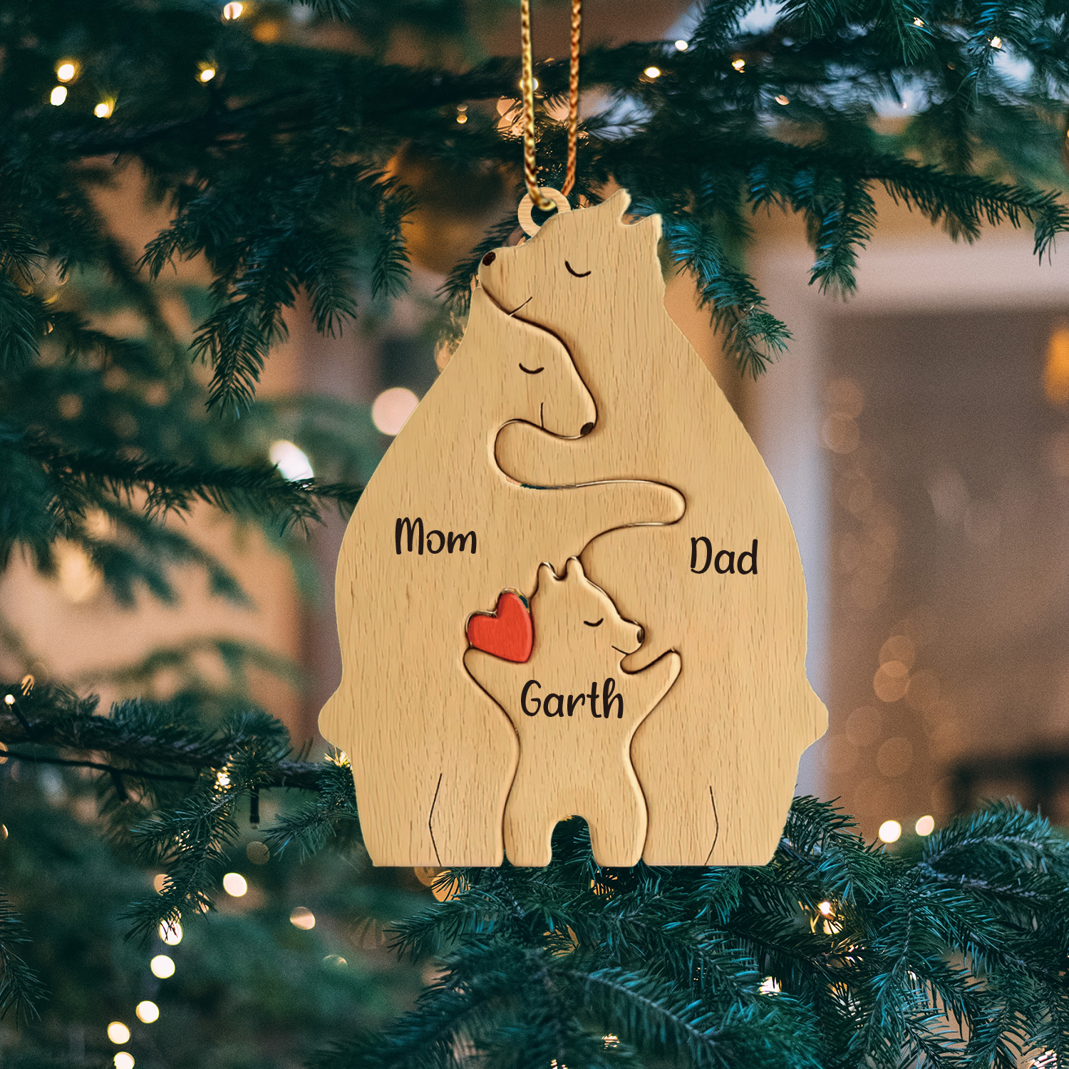 Navidad-Ornamento muñecos navideño de madera familia de canguros 3 nombres personalizados adorno del árbol-Jessemade ES