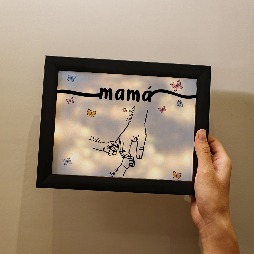 A mi mamá-Marco de 2-7 nombres y 1 texto personalizados de plástico con lámpara-Jessemade ES