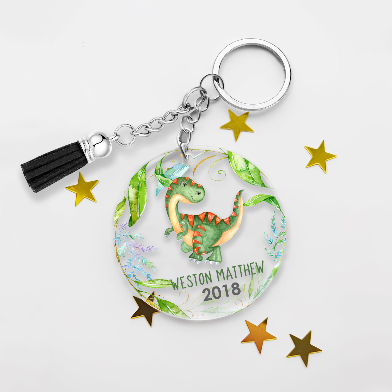 Llavero redondo de acrílico con animales para niñit@s personalizado con 1 nombre y año-Jessemade ES