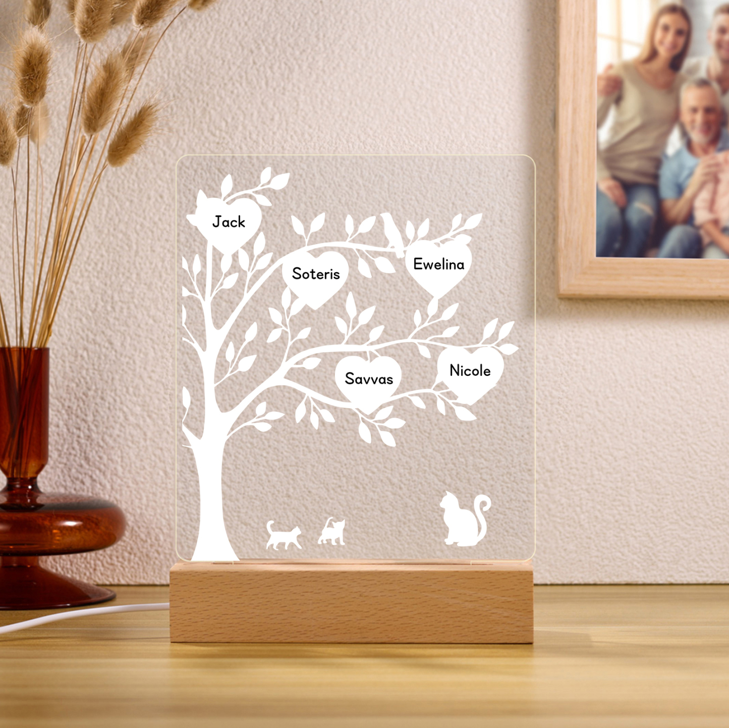 A mi mamá/abuela-Lámpara Personalizada con 2-8 Nombres "árbol de la vida" 3D Ilusión Luz de Noche-Jessemade ES