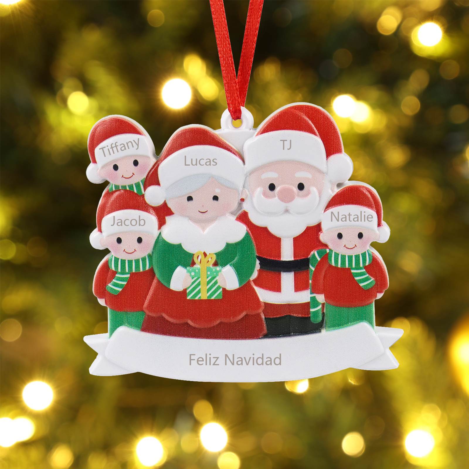 Navidad-Ornamento con muñecos de resina 5 nombres personalizados con texto adorno de árbol