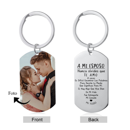 Llavero a mi esposo para pareja "Nunca olvides que te amo" 1 foto personalizada-Jessemade ES