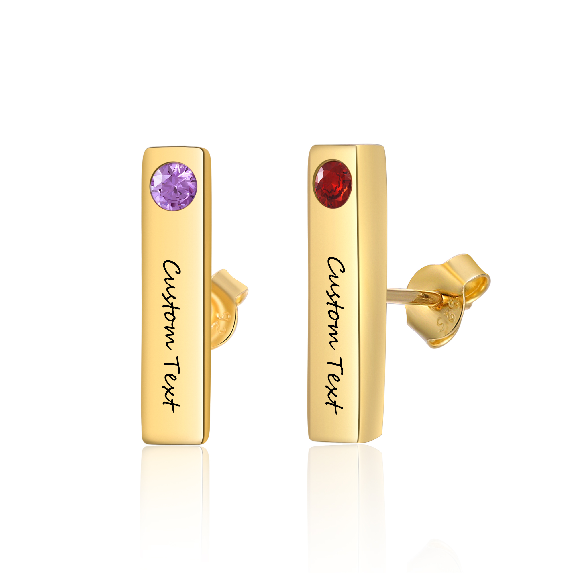 Aretes personalizados con 1 nombre y 2 piedras de nacimiento pendientes-Jessemade ES
