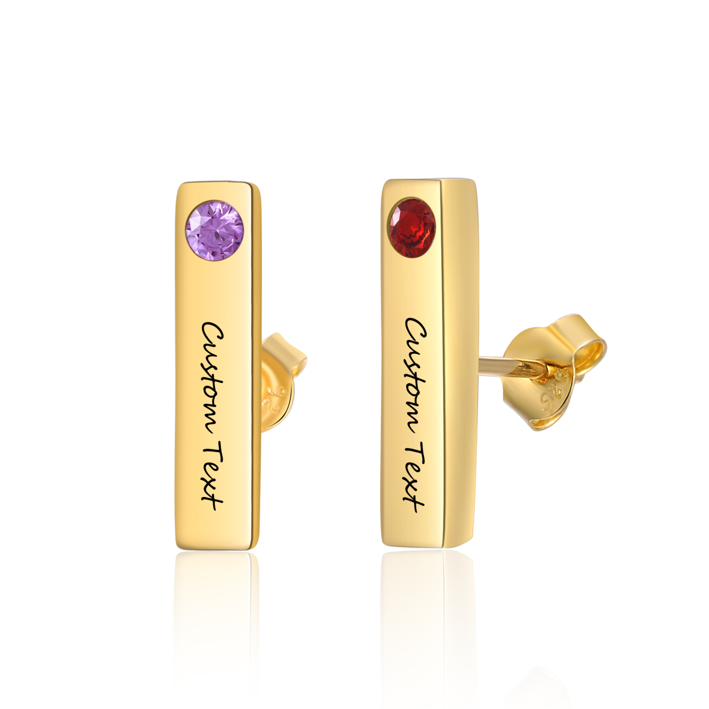 Aretes personalizados con 1 nombre y 2 piedras de nacimiento pendientes-Jessemade ES