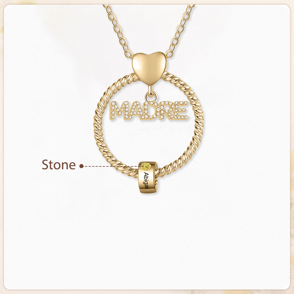 Collar con colgante de "MADRE" con 1 nombre y 1 piedra de nacimiento personalizados | Jessemade-Jessemade ES