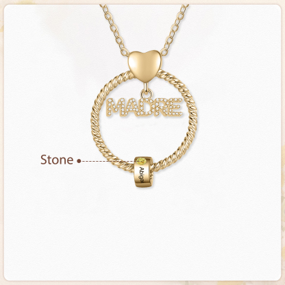 Collar con colgante de "MADRE" con 1 nombre y 1 piedra de nacimiento personalizados | Jessemade-Jessemade ES