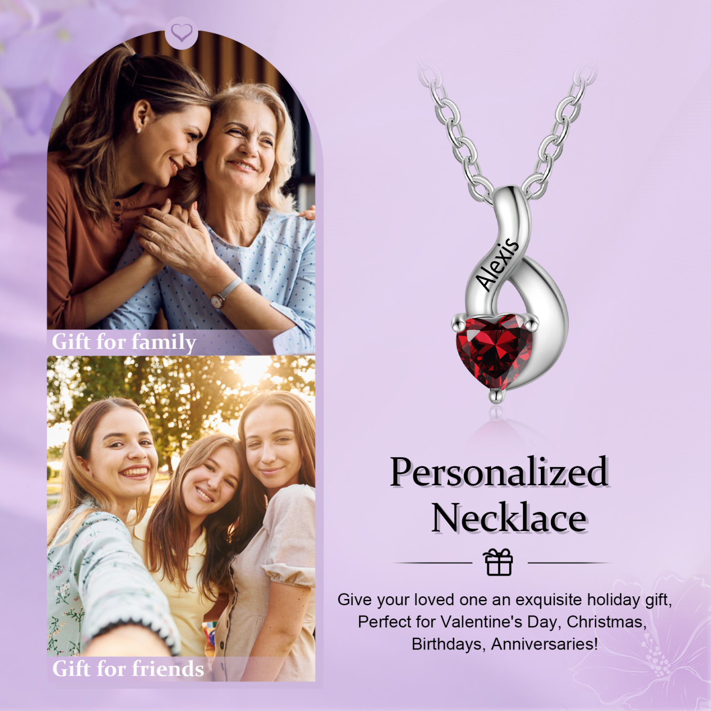 Collar de corazón 1-6 nombres y piedras personalizados-Jessemade ES