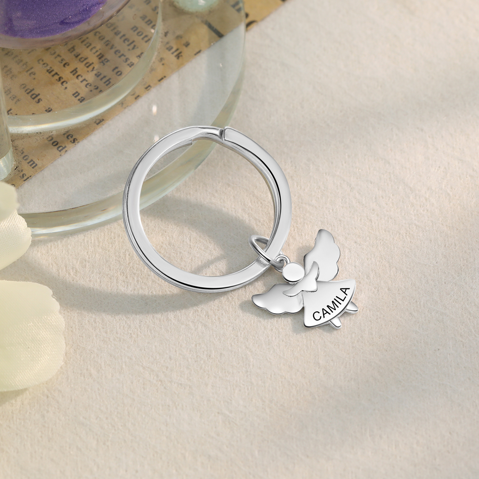 Llavero con colgante de ángel amuleto de guardia personalizado con 1 nombre-Jessemade ES