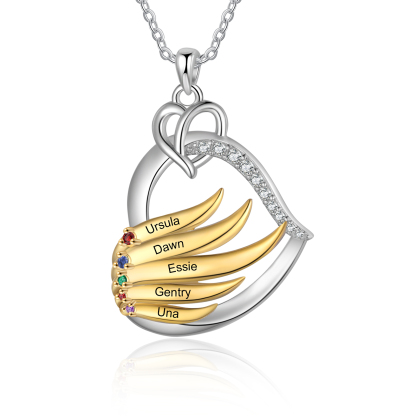 Collar en corazón con 2-5 nombres personalizados y 2-5 piedras de nacimiento-Jessemade ES