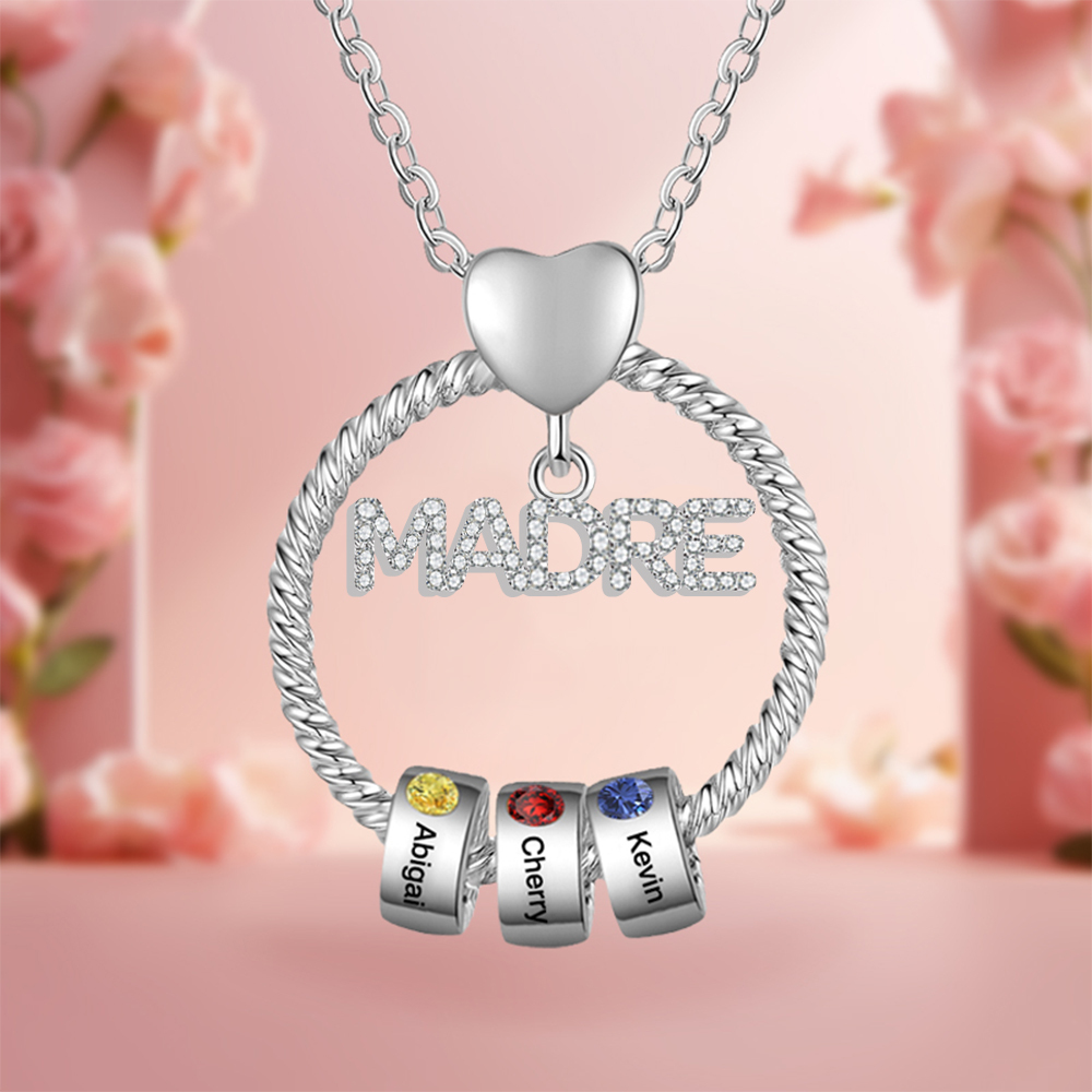 Collar con colgante de "MADRE" con 3 nombres y 3 piedras de nacimiento personalizados | Jessemade-Jessemade ES