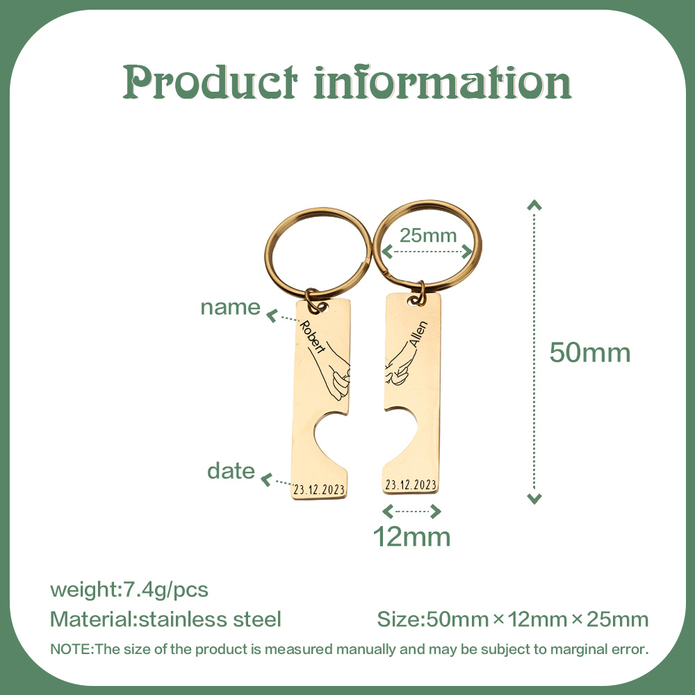A mi querido-Llavero con corazón encajado para pareja pinky swear 2 nombres personalizados con fecha-Jessemade ES