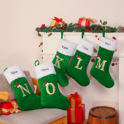 Adornos de medias navideñas con letra Bolsa de regalo 1 Nombre personalizado-Jessemade ES