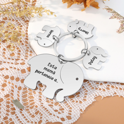 A mi mamá/abuela - Llavero con 3 nombres personalizados en elefantes con texto-Jessemade ES