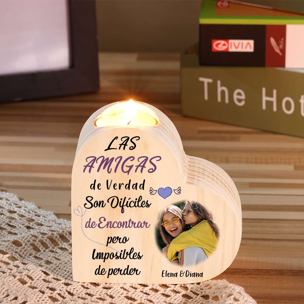A mi amiga - Candelero de madera sin vela 2 nombres personalizados con foto-Jessemade ES