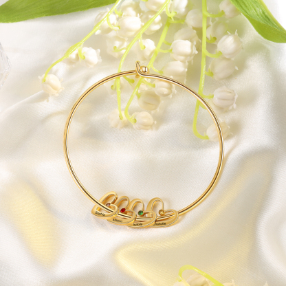 Pulsera 2-6 nombres y piedras de nacimiento personalizados con colgantes de corazón oro-Jessemade ES
