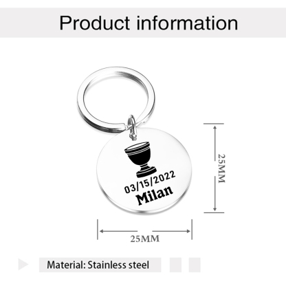 Comunión-Llavero con icono de comunión 1 foto, 1 fecha y 1 nombre personalizados-Jessemade ES