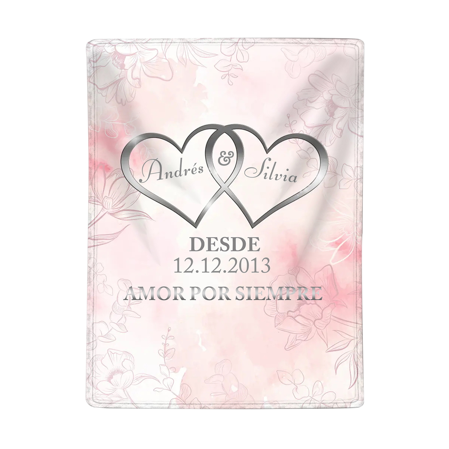 Pareja-Manta de buen calidad de corazones conectados personalizada con nombres, texto y fecha 4 colores-Jessemade ES