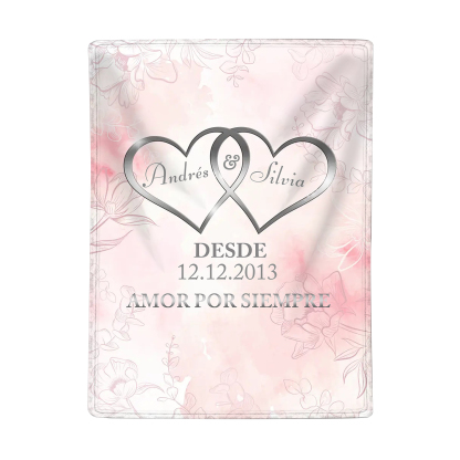 Pareja-Manta de buen calidad de corazones conectados personalizada con nombres, texto y fecha 4 colores-Jessemade ES