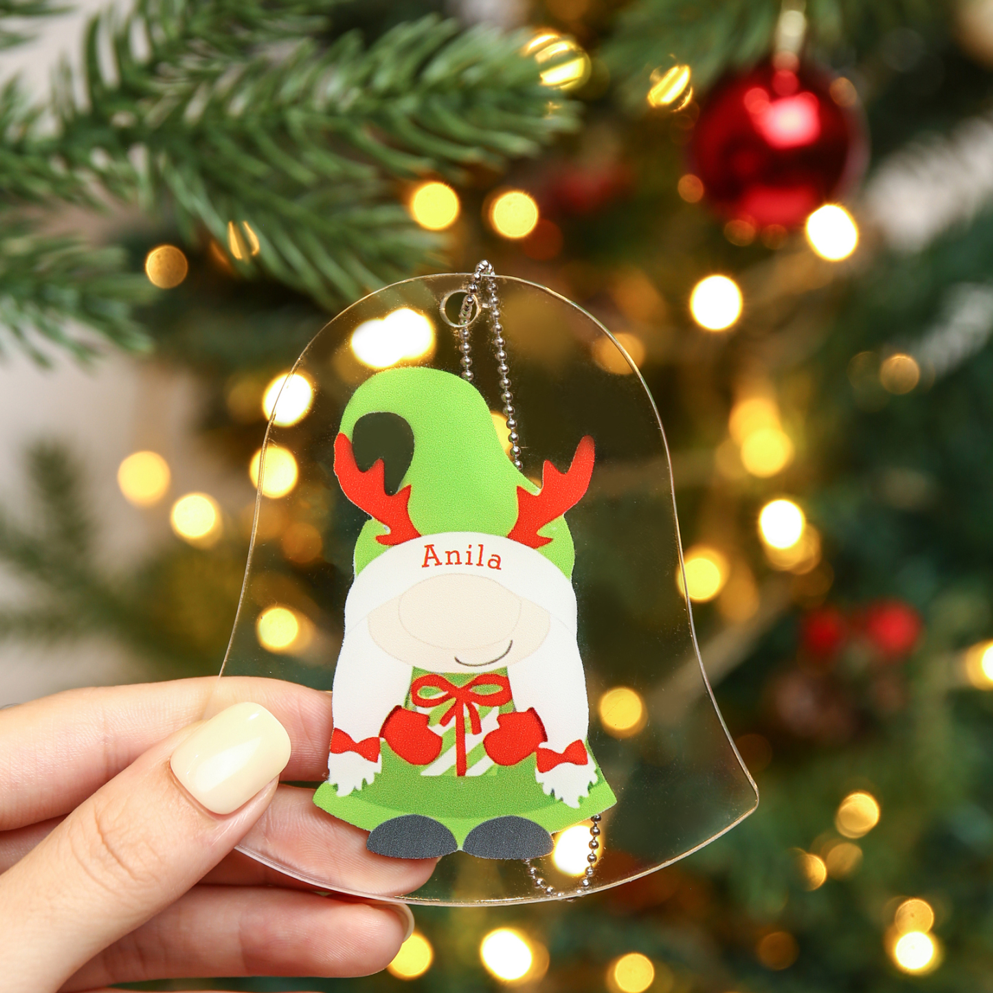 Navidad-Ornamento navideño de acrílico genios en forma de campanilla con 1 nombre personalizado