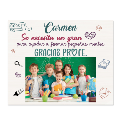 A mi profe-Lámina marco de madera Gracias Profe de 1 foto y 1 nombre-Jessemade ES