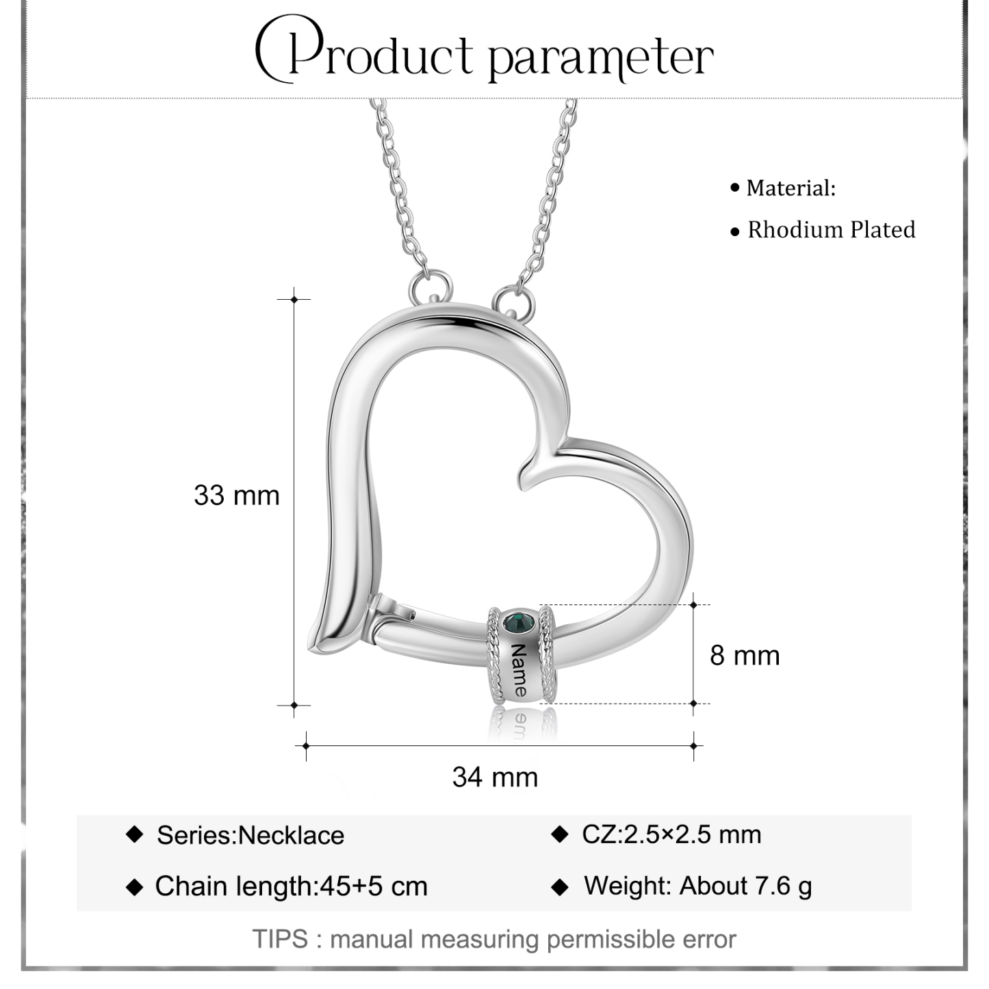 Collar colgante de corazón con 1 nombre personalizado con 1 piedra de nacimiento-Jessemade ES