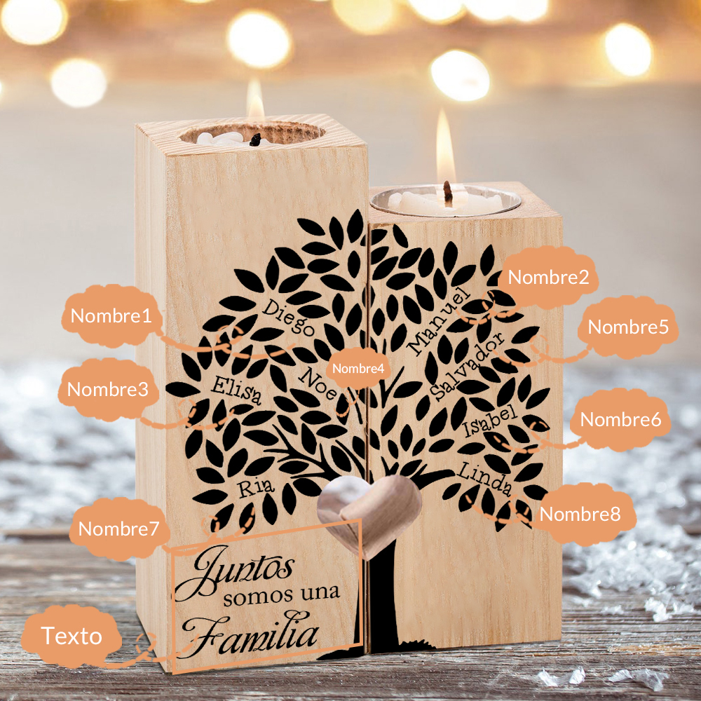 A la familia-Candelero de árbol de la vida de madera personalizado con 2-10 nombres y 1 texto sin vela-Jessemade ES