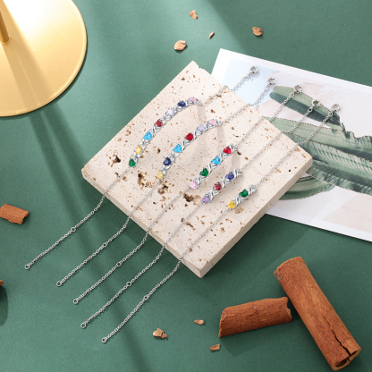 Pulsera infinito personalizada con 3 nombres y 3 piedras de nacimiento de corazón-Jessemade ES