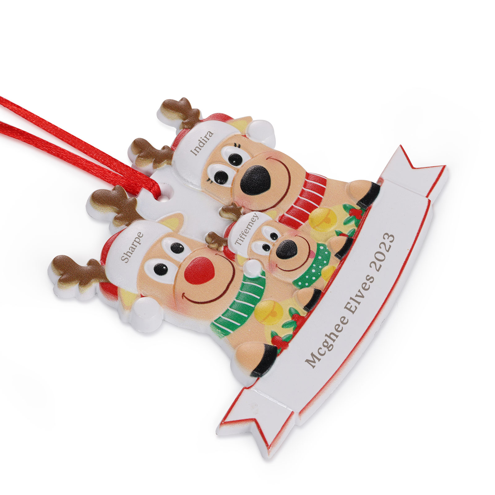 Navidad-Ornamento con muñecos familia de renos 3 nombres personalizados con texto adorno de árbol