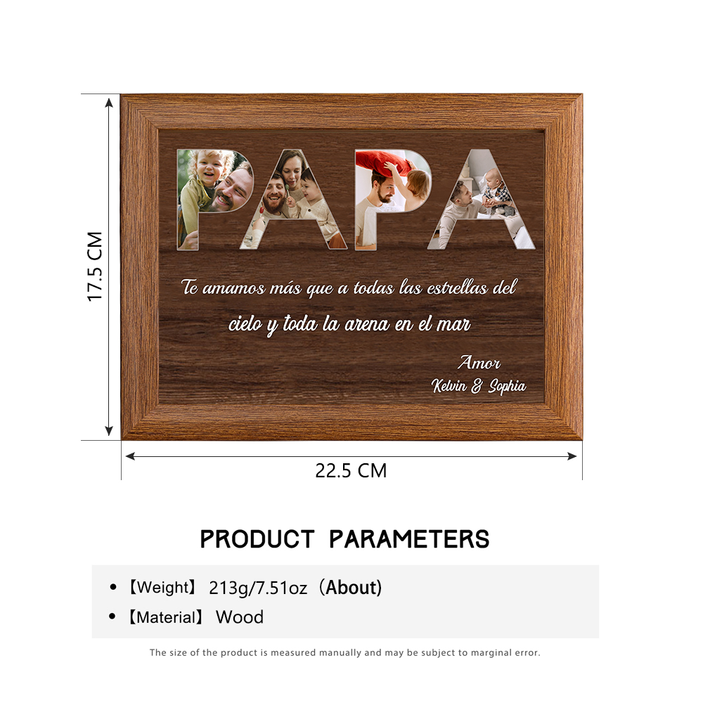A mi papá - Marco de madera 1 texto y 4 fotos personalizados-Jessemade ES