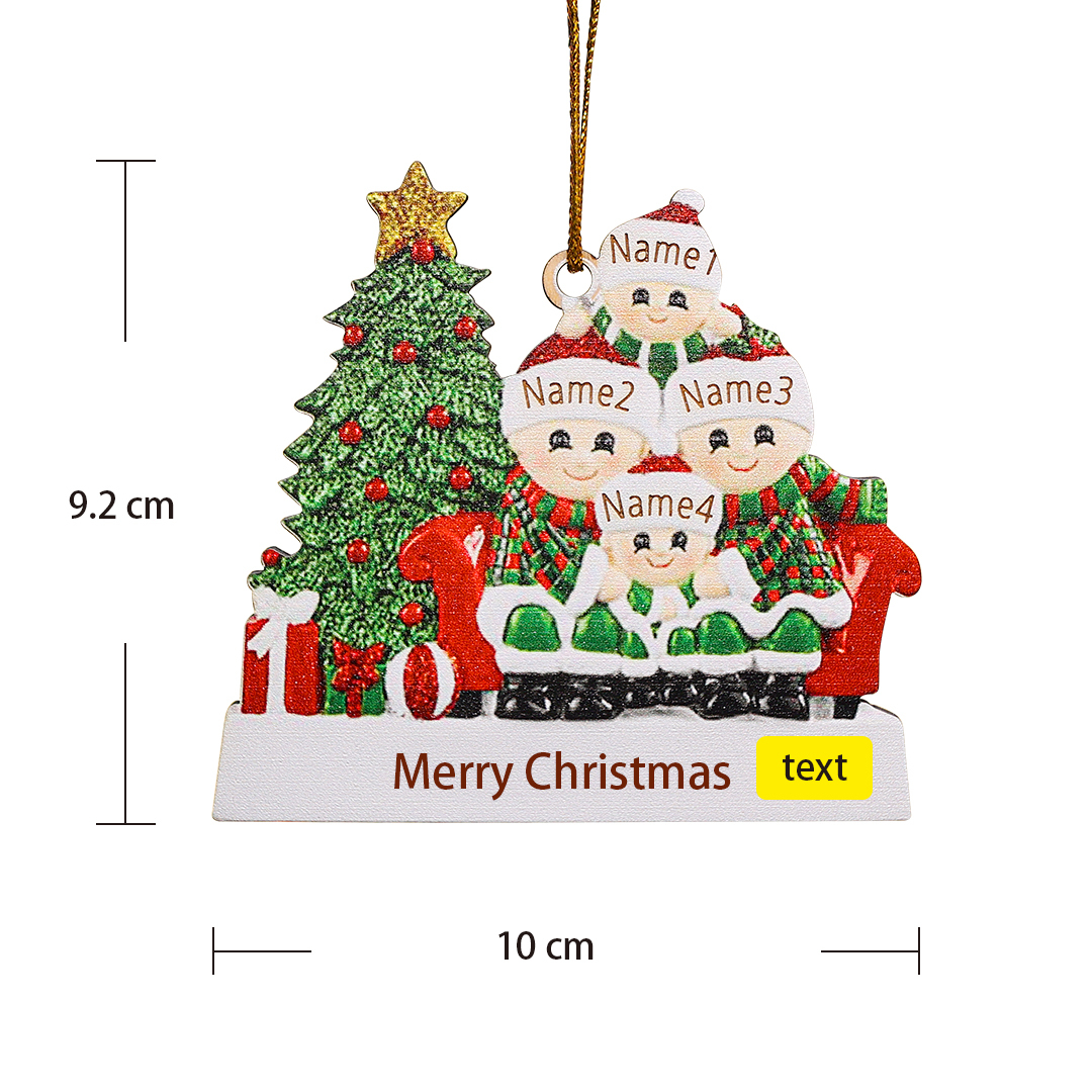 Navidad-Ornamentos Navideños de Madera Familia de 4 nombres Personalizados con Texto