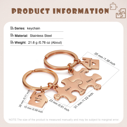 Llavero para pareja rompecabezas 2 letras personalizadas con fecha dije de casa-Jessemade ES