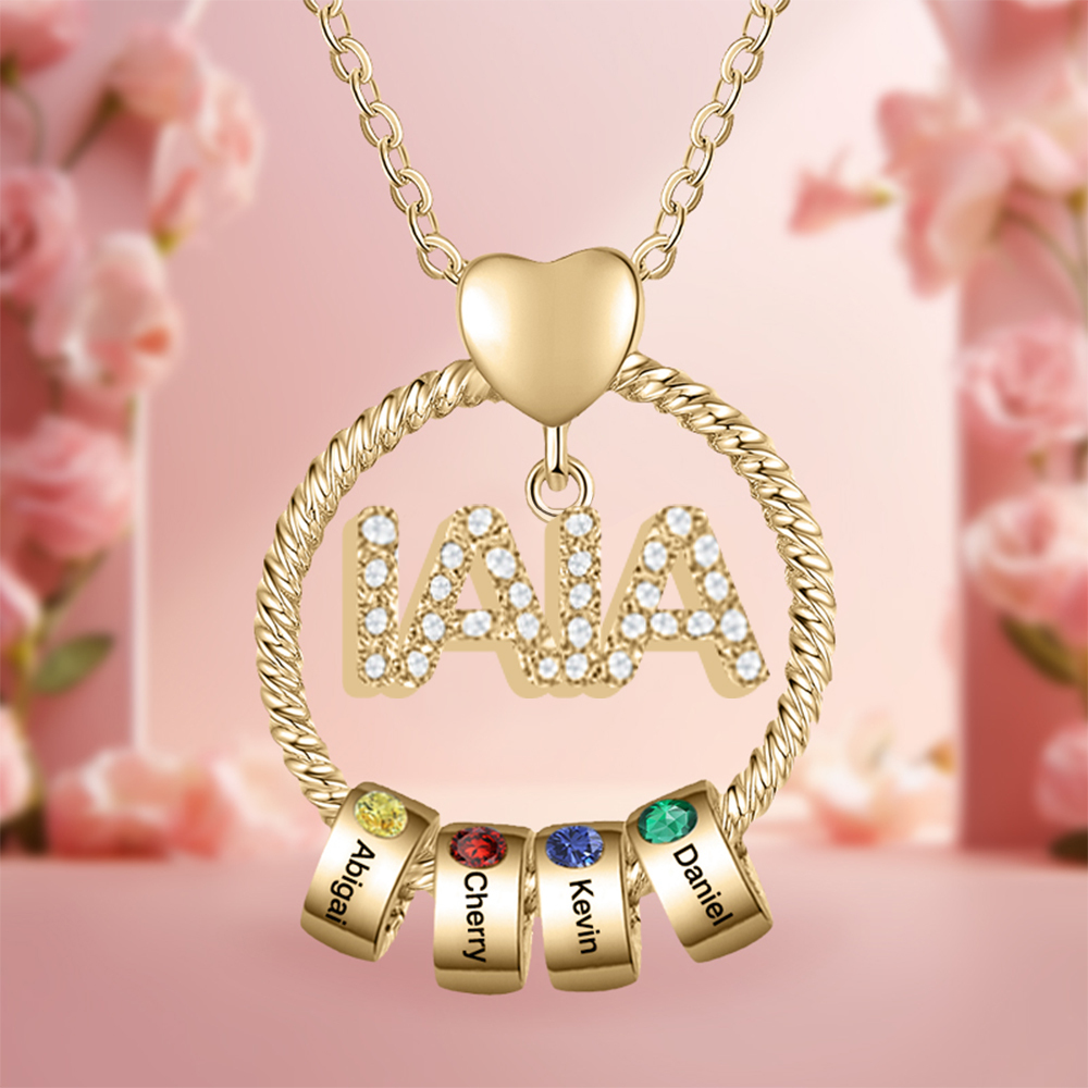 Collar a abuela con colgante de "IAIA" con 4 nombres y 4 piedras de nacimiento personalizados | Jessemade-Jessemade ES
