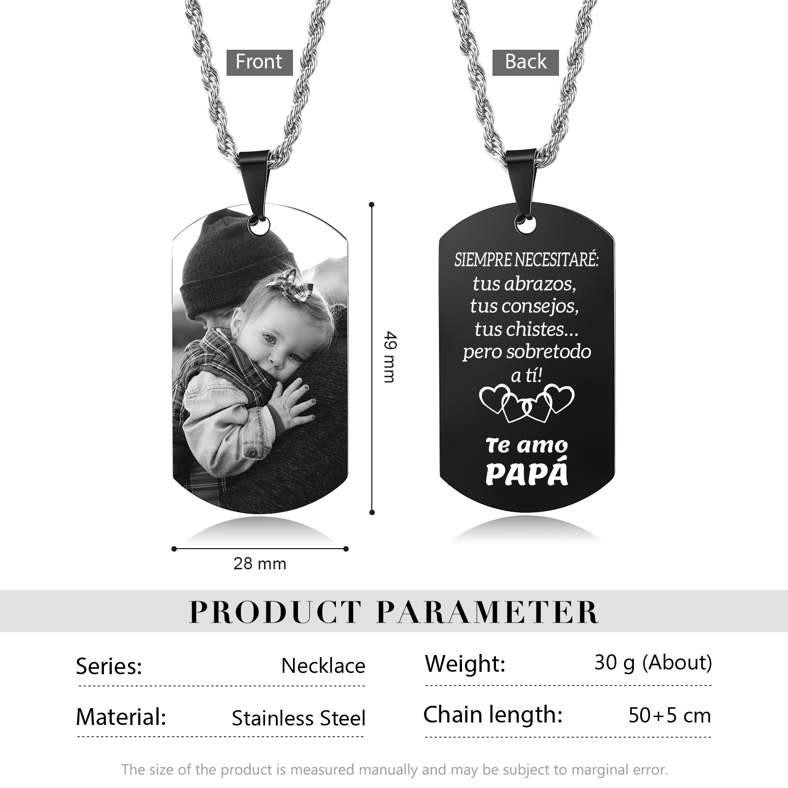 A MI PAPÁ-Collar de placa personalizada con foto-Jessemade ES