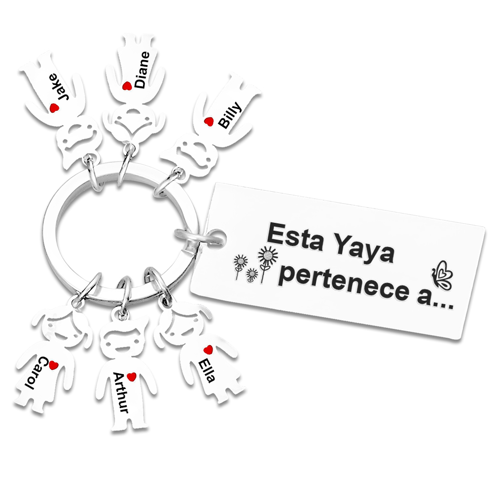 A mi abuela - Llavero "Esta Yaya pertenece a..." con 1-6 nombres personalizados en "niños"-Jessemade ES