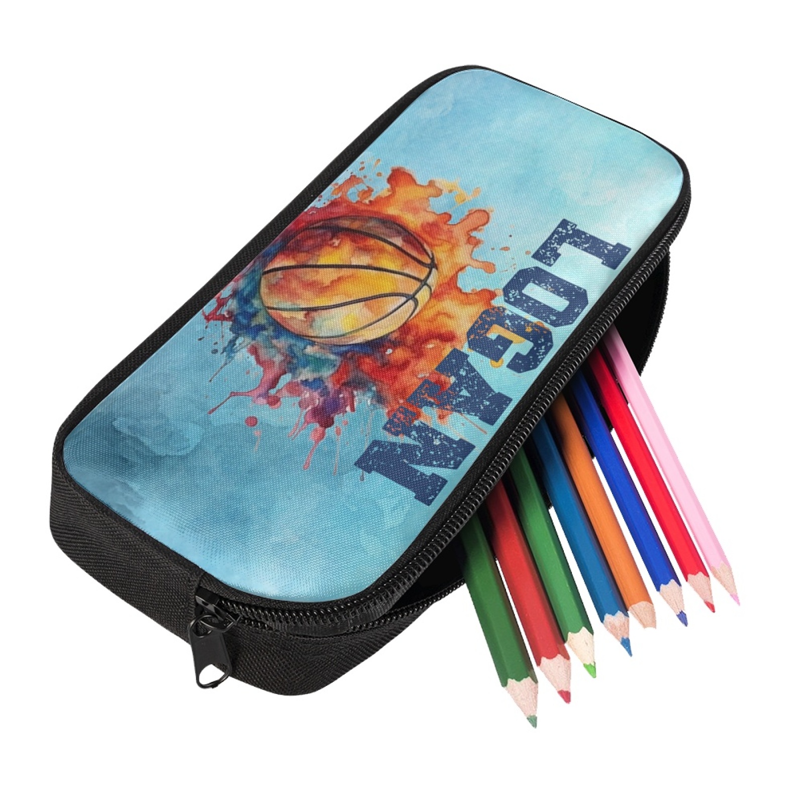 Estuche personalizado con nombre con diseños coloridos de pelota para niños