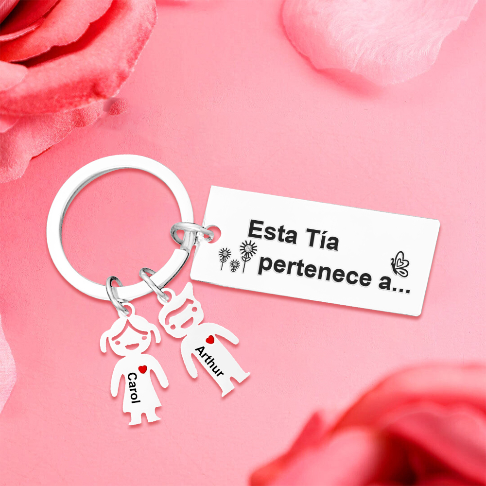 A mi tía - Llavero "Esta Tía pertenece a..." con 1-6 nombres personalizados en "niños"-Jessemade ES