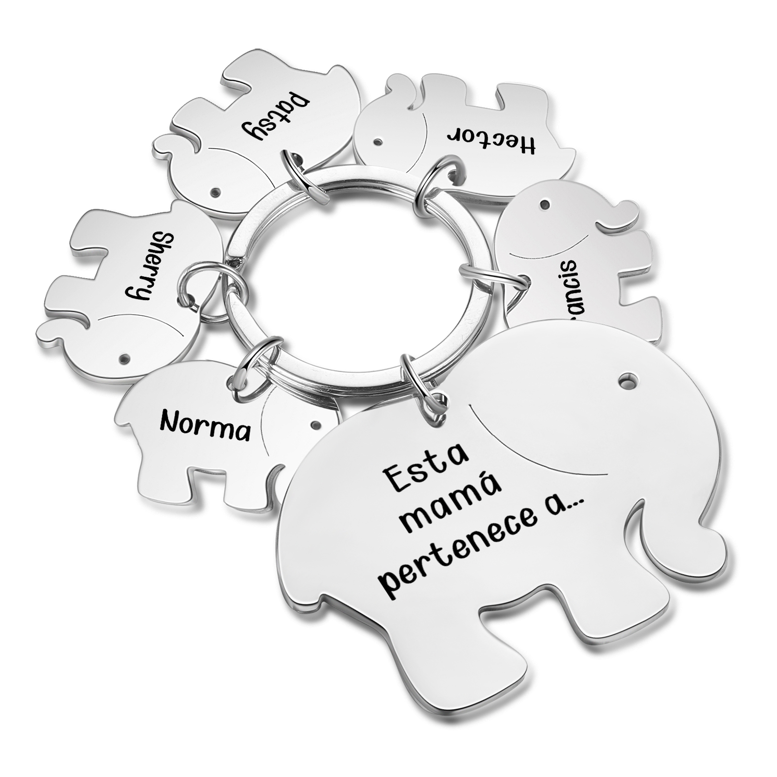 A mi mamá/abuela - Llavero con 5 nombres personalizados en elefantes con texto-Jessemade ES