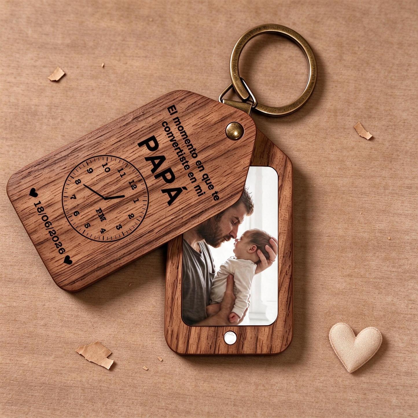 Llavero de madera personalizado con foto para papá/abuelo