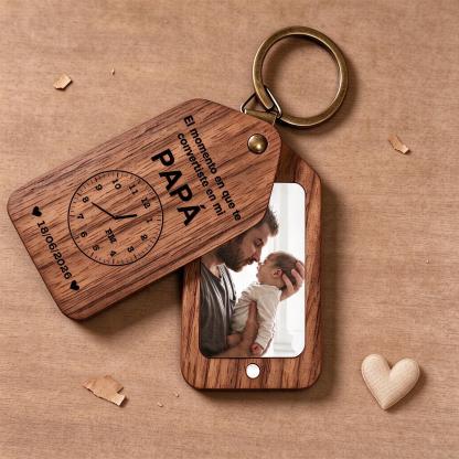Llavero de madera personalizado con foto para papá/abuelo