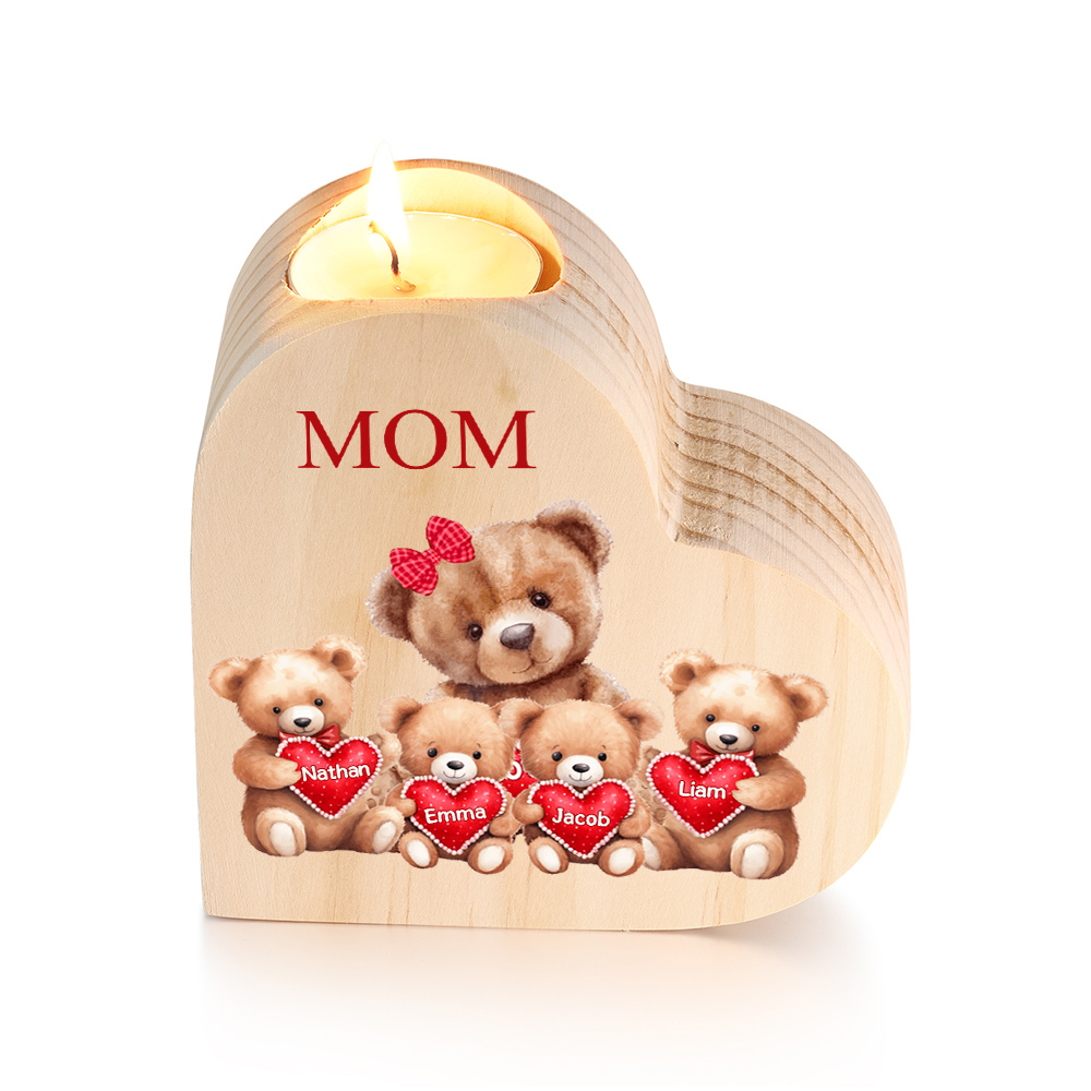A mi mamá/abuela-Candelero osos 1-6 nombres y 1 texto personalizados en forma de corazón de madera sin candela-Jessemade ES