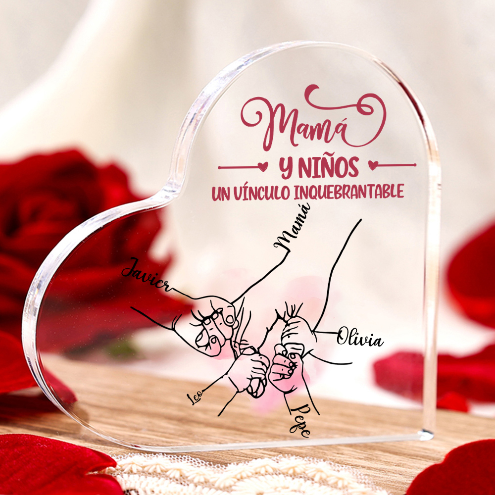 A mi mamá-Placa de acrílico en forma de corazón mano y manitas 1-5 nombres personalizados-Jessemade ES