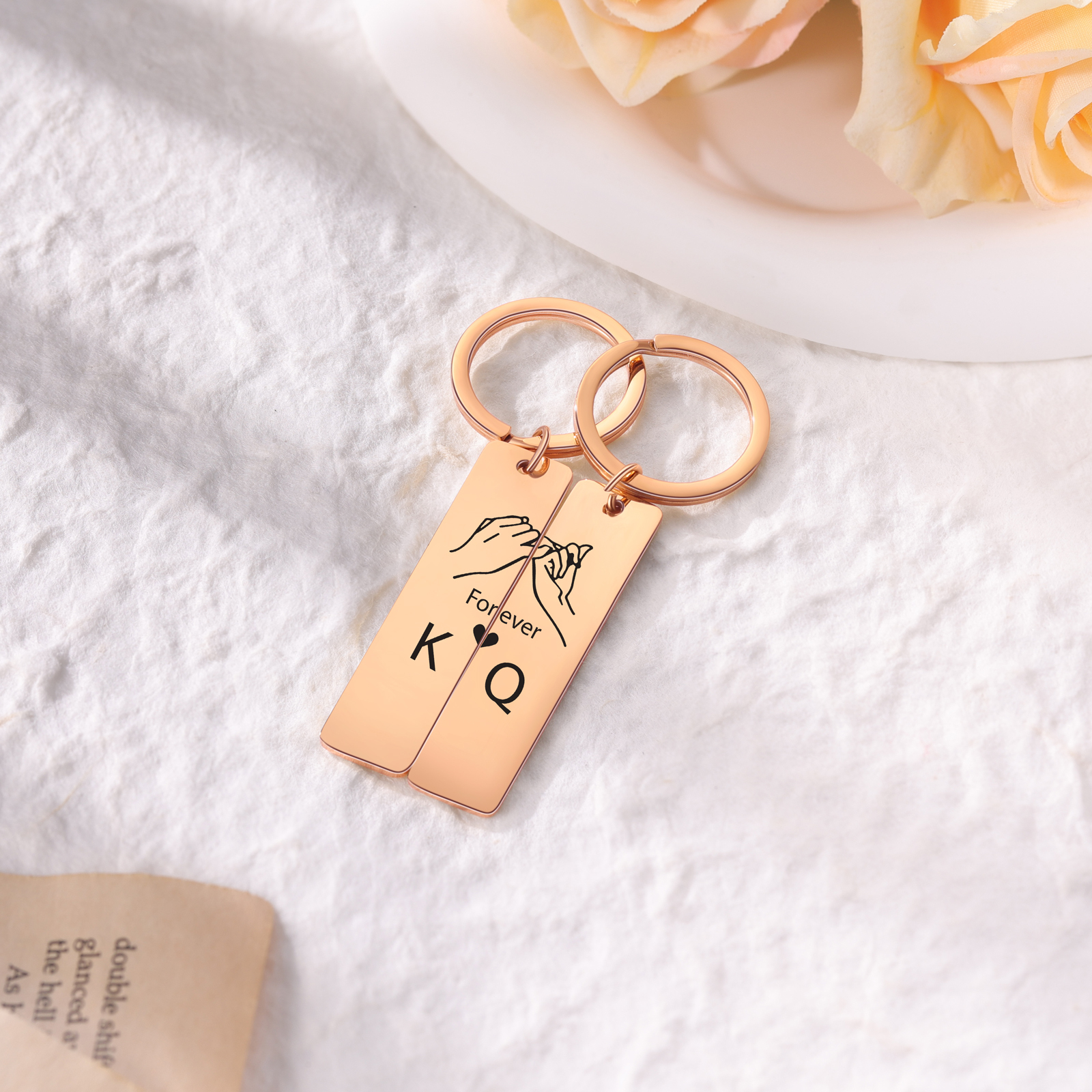 Llavero para pareja dedos cogidos 2 letras en personalizar-Jessemade ES