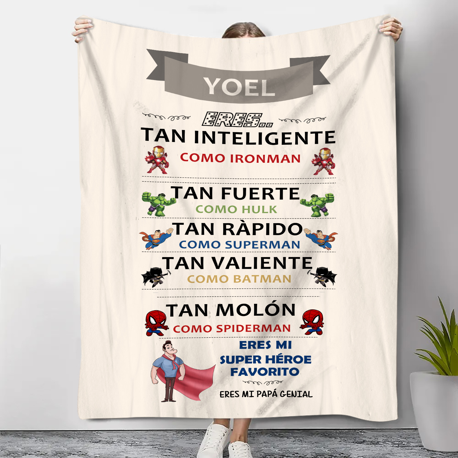 A mi padre-Manta de buen calidad eres mi héroe y personalizada con 1 nombre-Jessemade ES