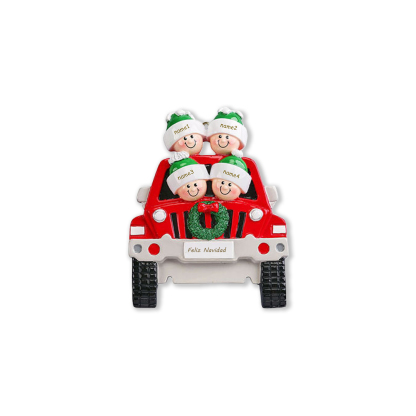 Navidad-Ornamentos con Muñecos Navideños en Coche 4 Nombres con Texto 