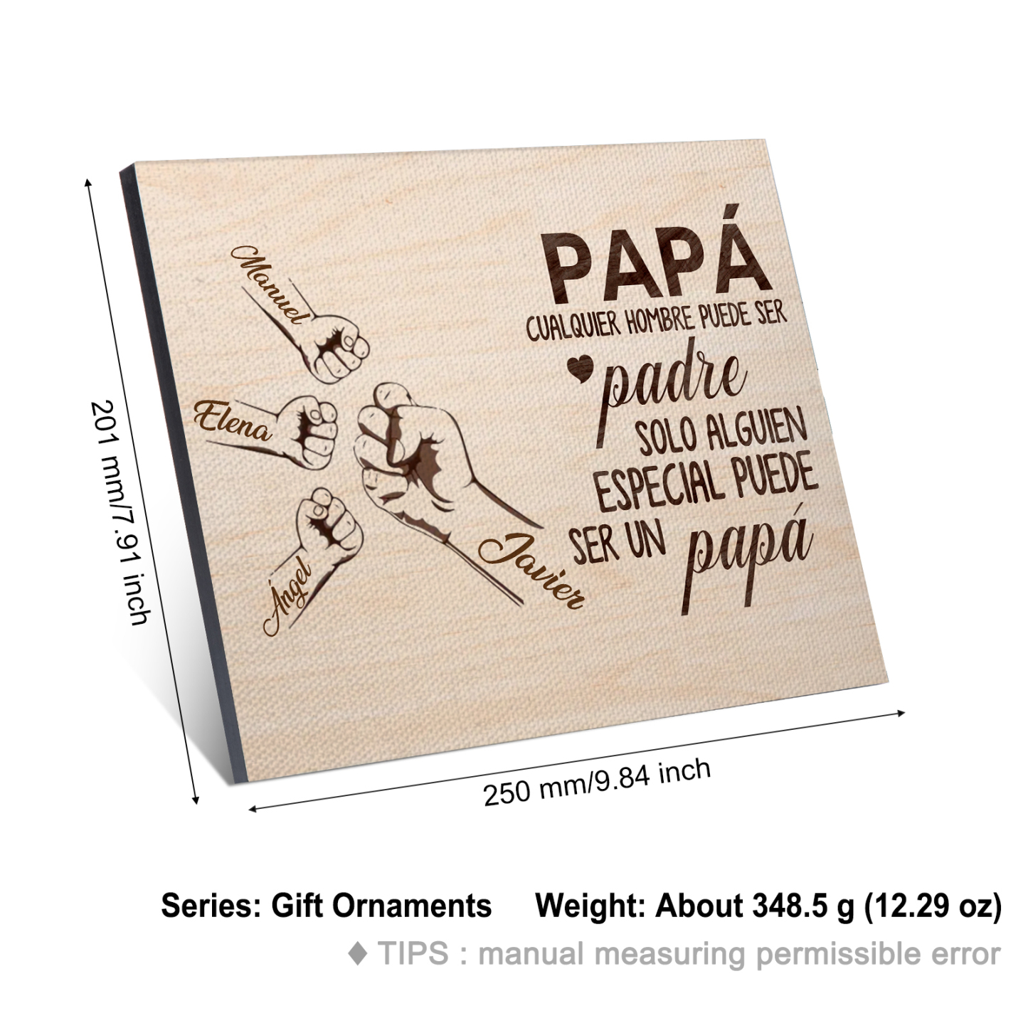 A mi papá - Lámina 2-6 nombres personalizados marco de madera puño con puño-Jessemade ES
